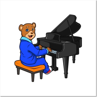 Cartoon bear plays the piano Posters and Art